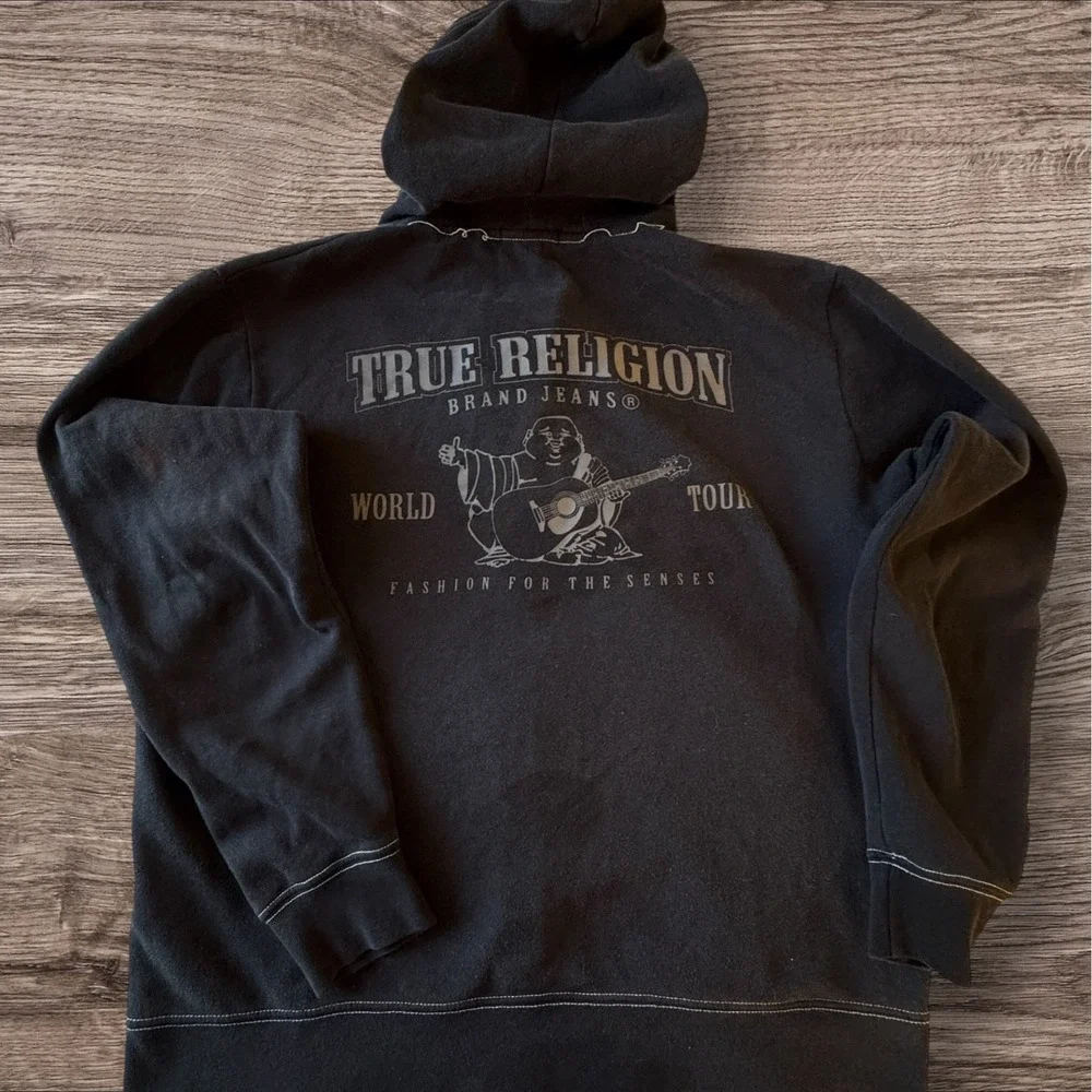 True Religion Zip Up Hoodie XL Black World Tour Graphic Buddha